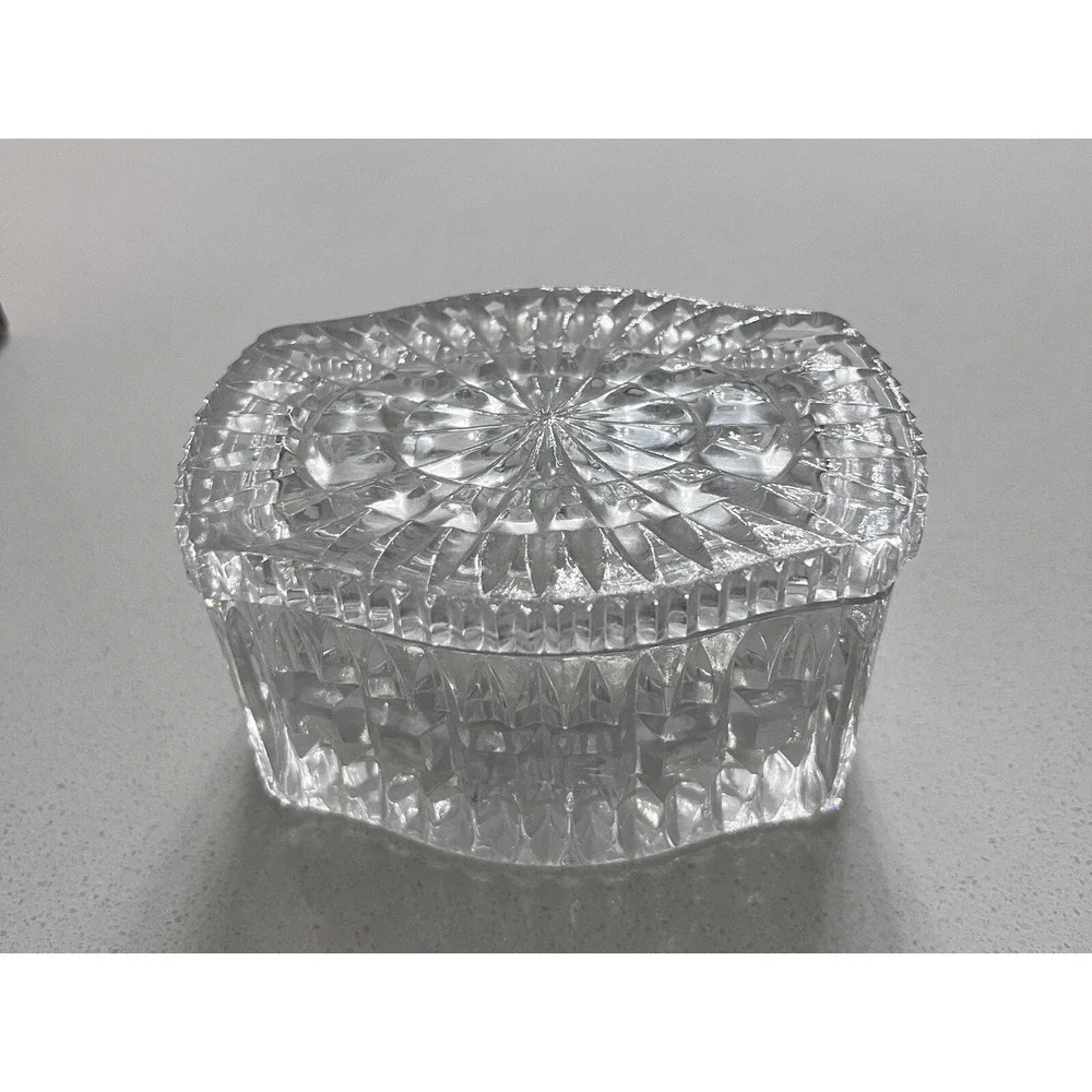 Vtg Crystal Trinket Boxes With Lids Rectangle Box & Heart Shaped From Yugoslavia